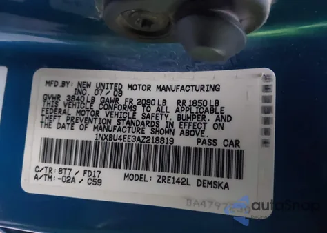 2010 Toyota Corolla S z USA, uszkodzony, nr VIN 1NXBU4EE3AZ218819